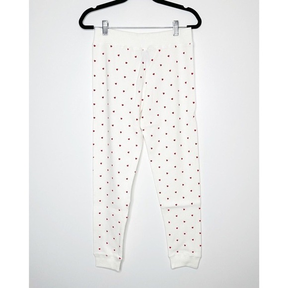 NWT REVOLVE Plush Heart Print Pajama Set Waffle Knit Women's White Size Medium - Picture 7 of 8